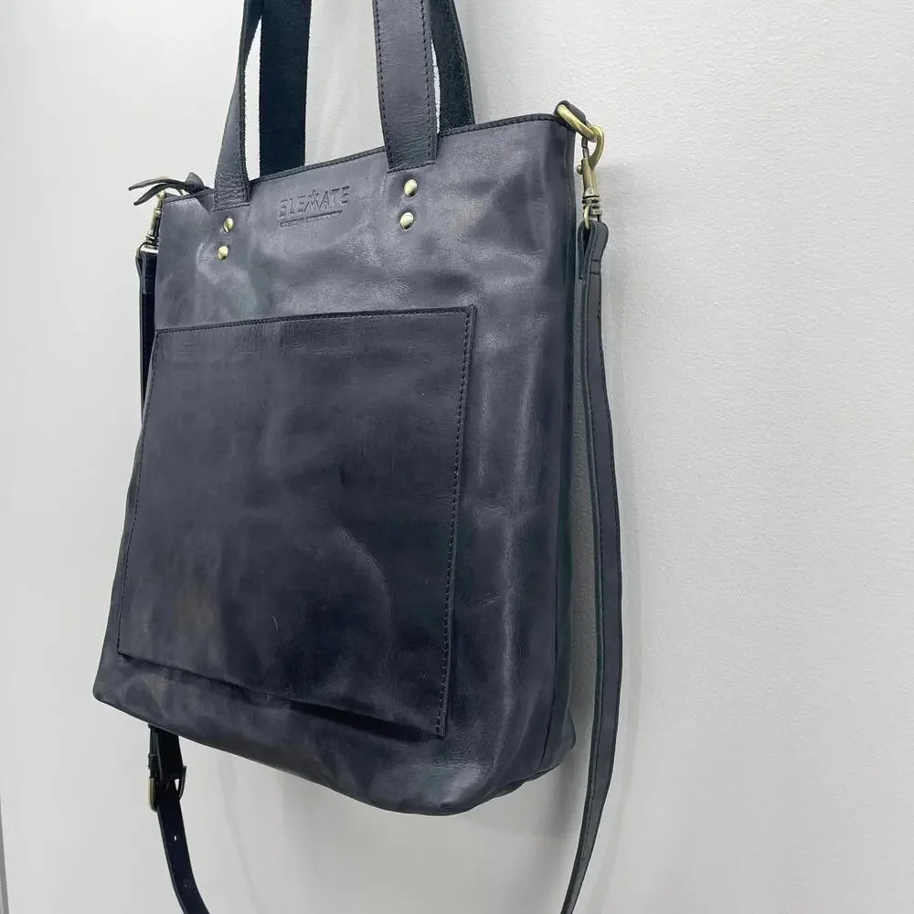Elevate People Leather Bucket Bag Tote‎ Black Full-Grain Crossbody Minimalist